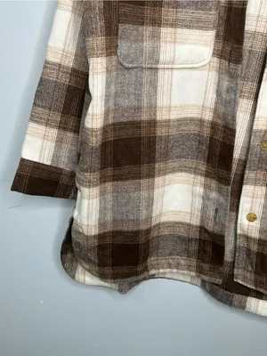 Banana Republic Brown Beige Plaid Wool Blend Shirt Jacket Size L thumbnail 7