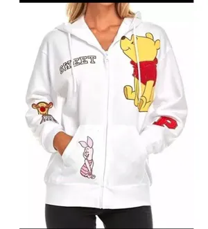 DISNEY Winnie The Pooh Women's Full Zip Sweatshirt Hoodie XL White NWT #33 thumbnail 3