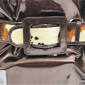Beijo Copper Brown Faux Leather Bag with Cow Hair Belt Detail NWT thumbnail 9