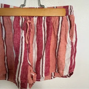 Universal Threads Women's Size Small Shorts White Red Peach Stripes Pockets Linen thumbnail 4