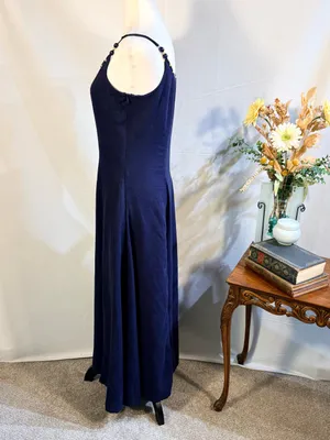 💥Calypso St. Barth Linen Blend Beaded Strap Navy Maxi Dress Sz S🧡 thumbnail 6