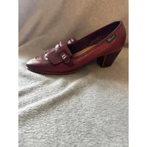 Bass Vintage Kiltie Loafer Pumps Womens 9 M Burgundy Leather Block Heel Fringe thumbnail 2