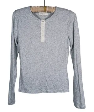 Y2K Abercrombie & Fitch Long Sleeve Henley Shirt Size Small Gray Lounge Retro thumbnail 1