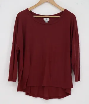 Old Navy Top Womens M Relaxed High-Low Burgundy 3/4 Sleeve Slub Knit Excellent thumbnail 1