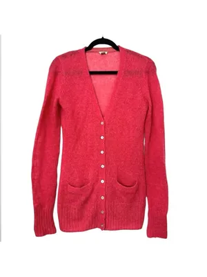 Fossil Mohair Blend Button Front V Neck Cardigan Sweater Womens Medium Pink thumbnail 7