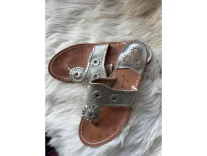 Jack Rogers Silver Glitter Leather Sandals Size 7 thumbnail 7