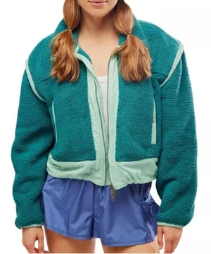 FP Movement by Free People Teal Sherpa Jacket with Mint Trim thumbnail 1
