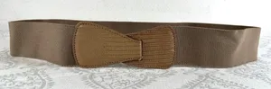 Vintage Statement Belt Womens Elastic‎ Waist 90s Retro Wide Brown Tan M/L Hook thumbnail 1