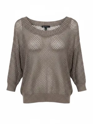 INC International Concepts Taupe Open-Knit Scoop Neck Sweater thumbnail 3