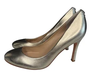 Ivanka Trump Womens Metallic Gold Leather Round Toe Stiletto Pumps Heel Size 9M‎ thumbnail 1