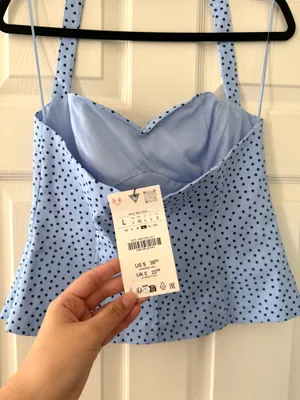 BNWT Zara Blue & Black Polka Dot Halter Top thumbnail 9