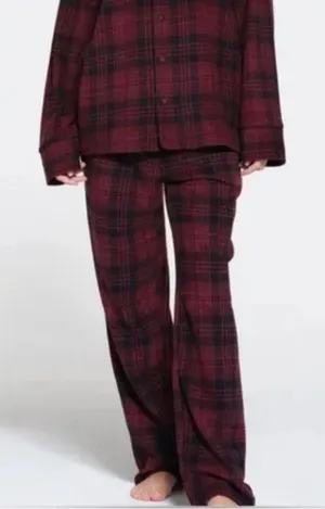 NWOT SKIMS Unisex Fleece Flannel Sleep pants Medium in Wine Plaid 4x thumbnail 1