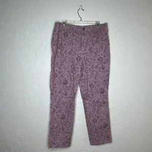 Knox Rose Pink Floral‎ Straight Leg Pants Zip Fly Pockets Womens Large thumbnail 2