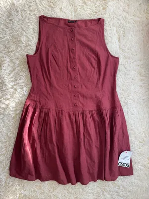 NWT ASOS Linen Blend Drop Waist Mini Dress Burgundy Size 10 thumbnail 2