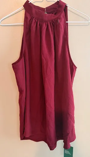Halara M Burgundy High-Neck Sleeveless Halter Top Blouse With Keyhole Back Size thumbnail 1