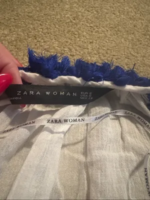 Zara Woman White Dress with Royal Blue Fringe Trim thumbnail 2