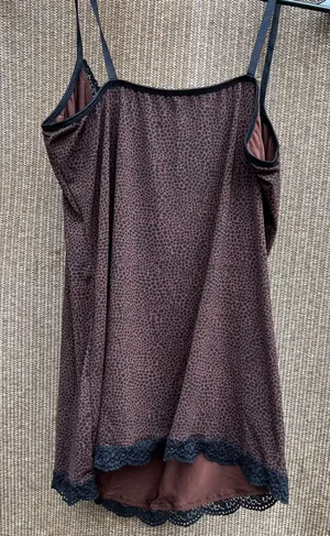 Animal Print LaceTrim Adjustable Spaghetti Strap Lounge Sleep Tank L thumbnail 1