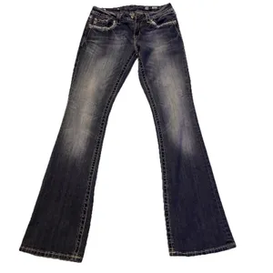 Miss Me Sz 28 STYLE XP 7035B RELAXED Boot Jeans Embellish Dark Blue Distress thumbnail 8