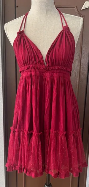 R. Vivimos wine red halter open back swing dress thumbnail 1