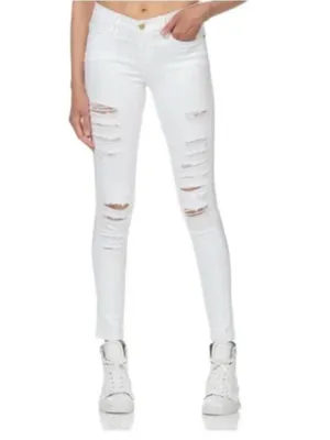 Frame Denim Le Skinny‎ De Jeanne Raw Hem Distressed Ripped White Jeans 24 $225 thumbnail 3