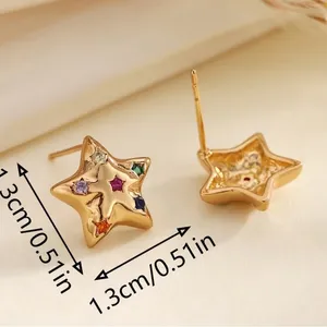 Gold Star Earrings with Multicolor Gems thumbnail 4