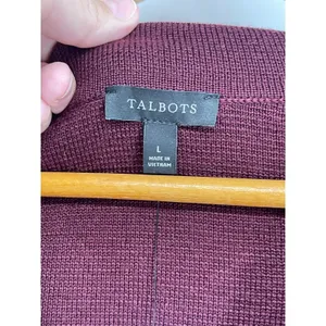 Talbots‎ Large Pink Burgundy Rugby Striped Wool Blend V-Neck Polo Sweater NWT thumbnail 3