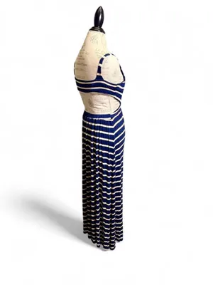 Vintage Havana Navy and White Striped Maxi Dress with Cutout Back thumbnail 3