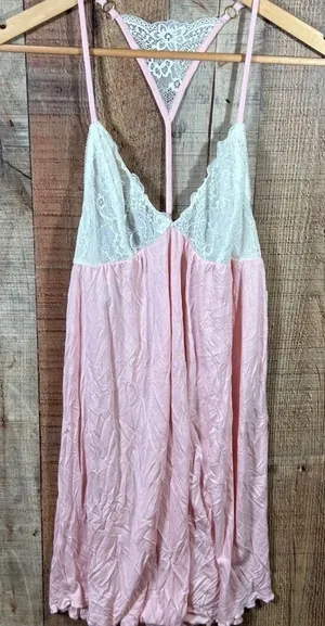 Honeydew Intimates Pink White Lace Chemise Nightgown Racerback NWT Women's Small thumbnail 1