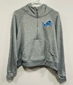 National Football League Detroit lions half zip Gray Hoodie with Blue Lions Logo! Size medium thumbnail 1