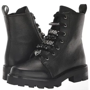 Karl Lagerfeld Paris Mela Combat Boots Black Leather Size 7 thumbnail 1