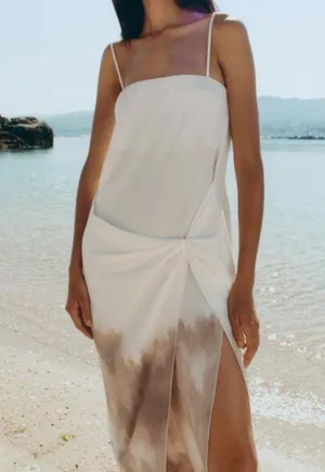 Zara NWT ombré tie dye beige brown white midi maxi dress with side slit thumbnail 16