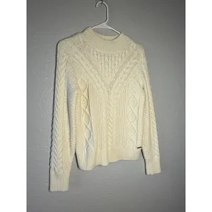 Abercrombie & Fitch Cream cable-knit mock neck sweater Sz S Preppy thumbnail 2
