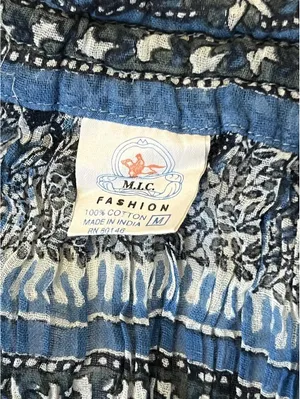 Vintage Y2K Blue Boho Indian Cotton Adjustable Drawstring Maxi Skirt One Size 💙 thumbnail 4