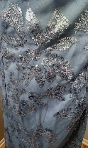 Boutique #3-8 Dusty Blue Sequin High Halter Neckline Sleeveless Column Gown. thumbnail 8