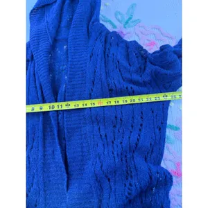 Free People Alpaca Blend Hooded‎ Cardigan Blue Pointelle Knit Long Sweater XS thumbnail 4