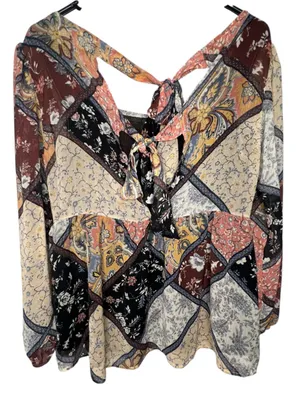 American Eagle Patchwork Floral Paisley Boho Long Sleeve Flowy Blouse thumbnail 4