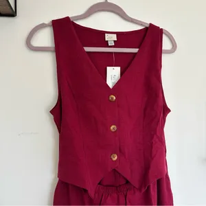 NWT A‎ New Day Wine Red Sleeveless Cutout V Neck Suit Midi Dress Size Medium thumbnail 4