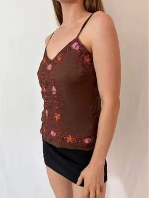 Brown Boho Floral Embroidered Rampage Cottagecore Cami thumbnail 4