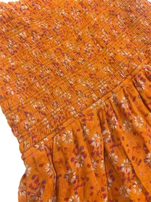 WAYF Orange Floral Smocked Midi Dress Small Ruffle Strap Lined Summer Size M thumbnail 4