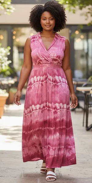 Chicos Pink Tie Dye Maxi Dress Sleeveless V-Neck Empire Waist Size 3 XL thumbnail 1