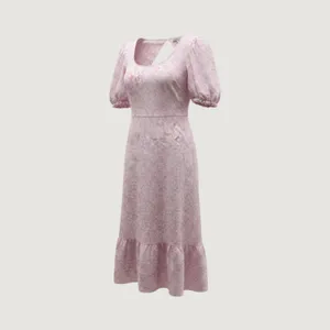Who What Wear Lilac Floral Linen Blend Puff Sleeve‎ Open Back Midi Dress Medium thumbnail 2
