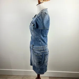 Retrofête Denim Sibi Mini Dress Puff Sleeve Square Neck Blue Wash Size M thumbnail 12