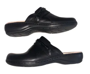 Clarks Collection Black Leather Clog Mules Size 7.5 Comfort Boho Slip On Shoes thumbnail 1
