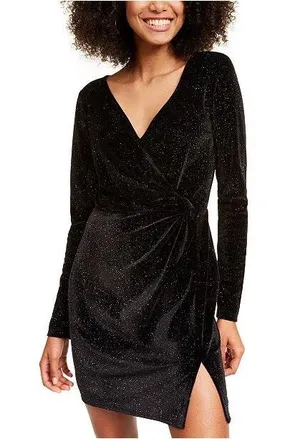 Trixxi Long Sleeve Glitter Wrap Dress thumbnail 1