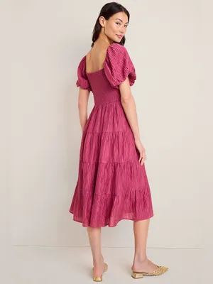 Stacey Puff Sleeve Smocked Rose Boho Midi Dress thumbnail 2
