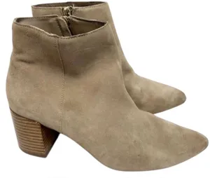 Blondo Booties Size 8 Tan Cow Suede Ankle Boots Block Heel Pull On Side‎ Zip thumbnail 1