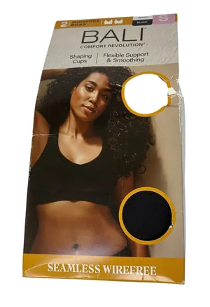 BALI 2-Pack Seamless Wirefree Bras Black/White Shaping Cups NWT Small thumbnail 1