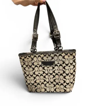 Coach 2008 EUC Signature Canvas Tote in Khaki/Black thumbnail 1