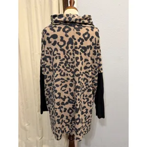 Honeyme Curvy XL Tunic‎ Top Leopard Print Cowl Neck Black Colorblock Sleeve USA thumbnail 3