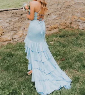 Sherri Hill Prom Dress Blue ruffle thumbnail 2
